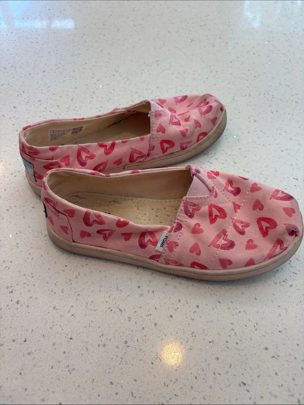 Toms Pink Heart Canvas Slip-On Shoes for Kids